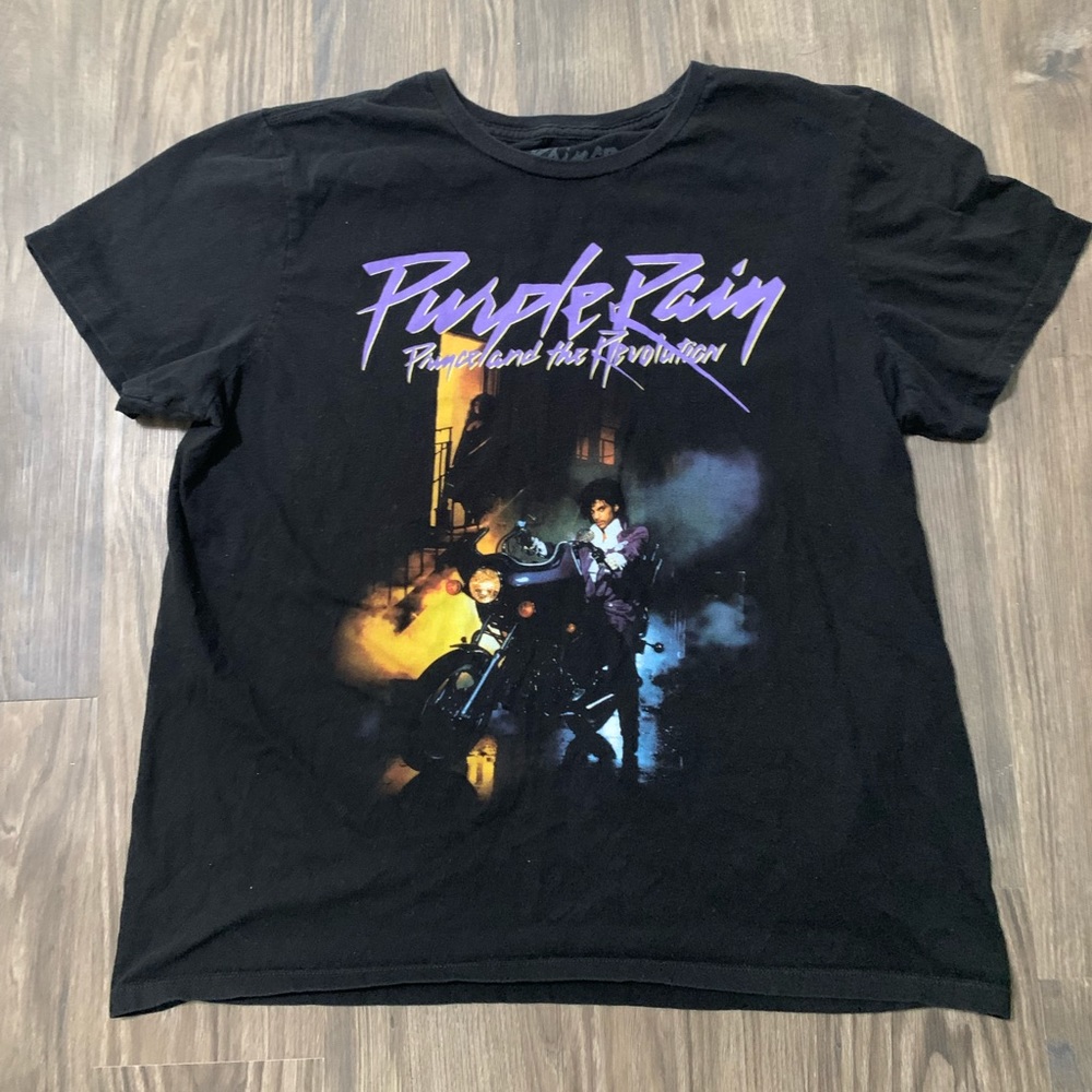Prince Mens Black Purple Rain Graphic T Shirt Short Sleeve Crew Neck Size XL